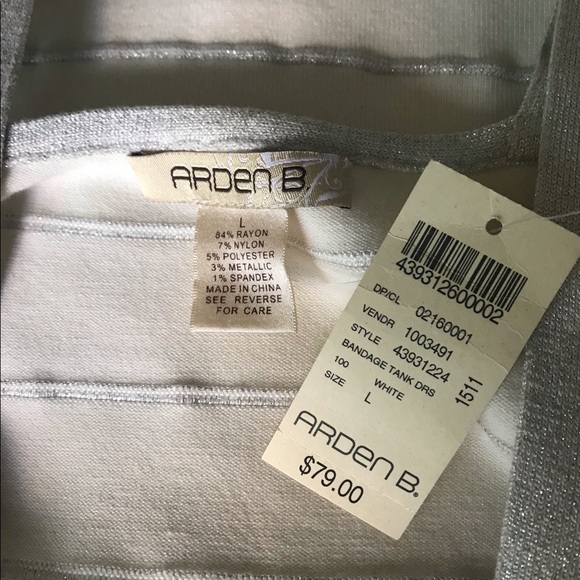 NEW Arden B Bandage Tank Dress White & Silver Metallic Ribbed size Large - Picture 9 of 10